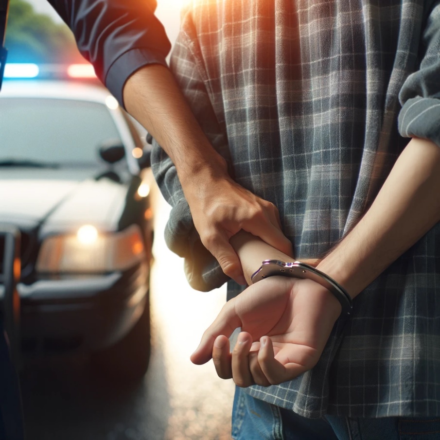 A person in handcuffs being arrested